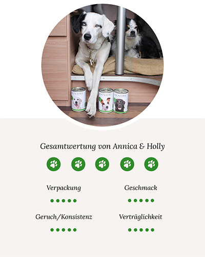 Ein Bild von Holly mit DOG'S LOVE Nassfutterdosen